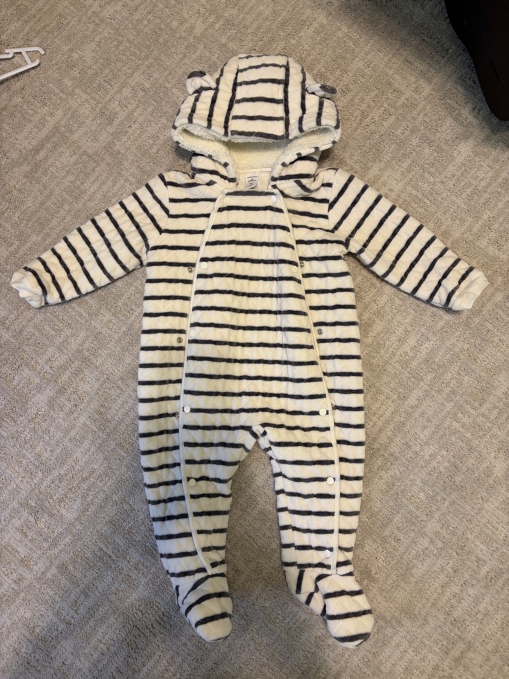 Nordstrom Cream and Black Striped Hooded Footed One-Piece